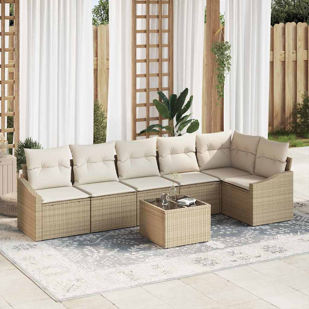 Gartensofa-set 7 stk. Beige und Creme Poly-Rattan