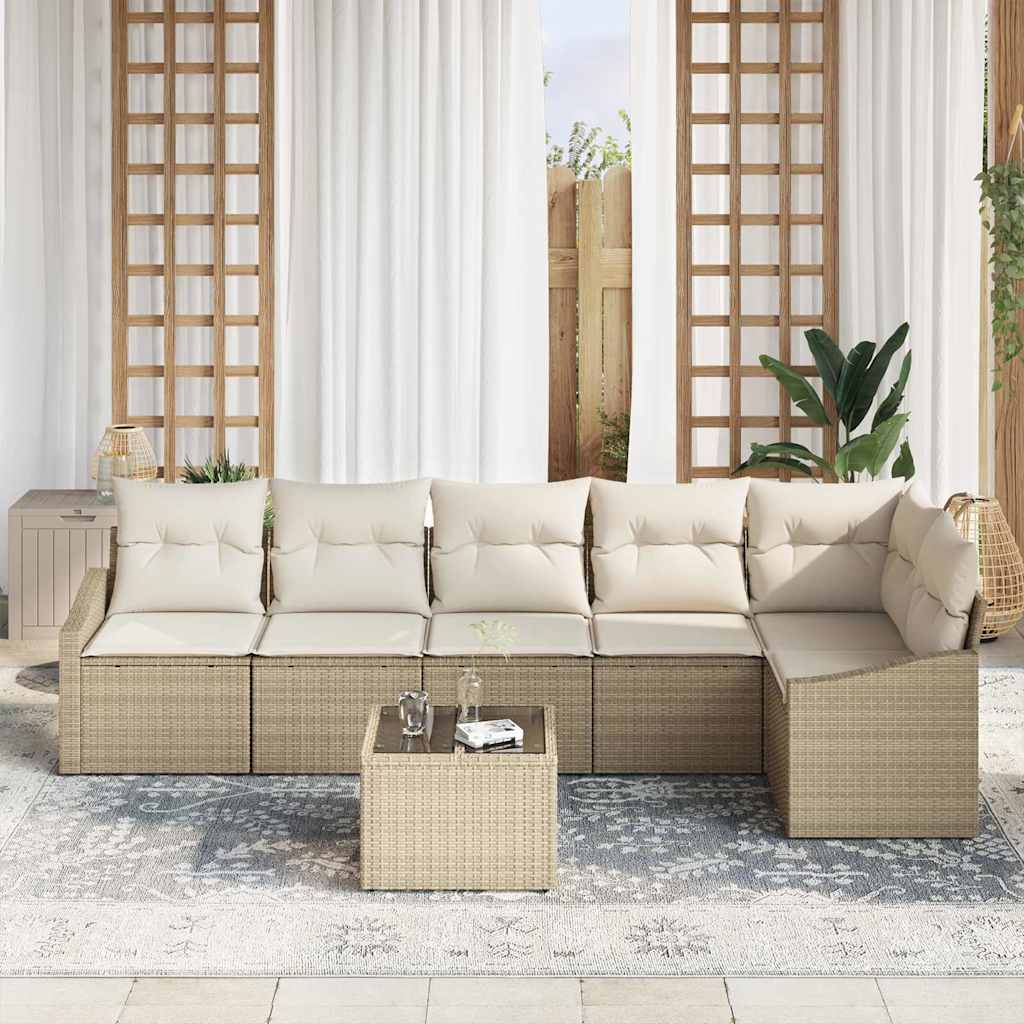 Gartensofa-set 7 stk. Beige und Creme Poly-Rattan