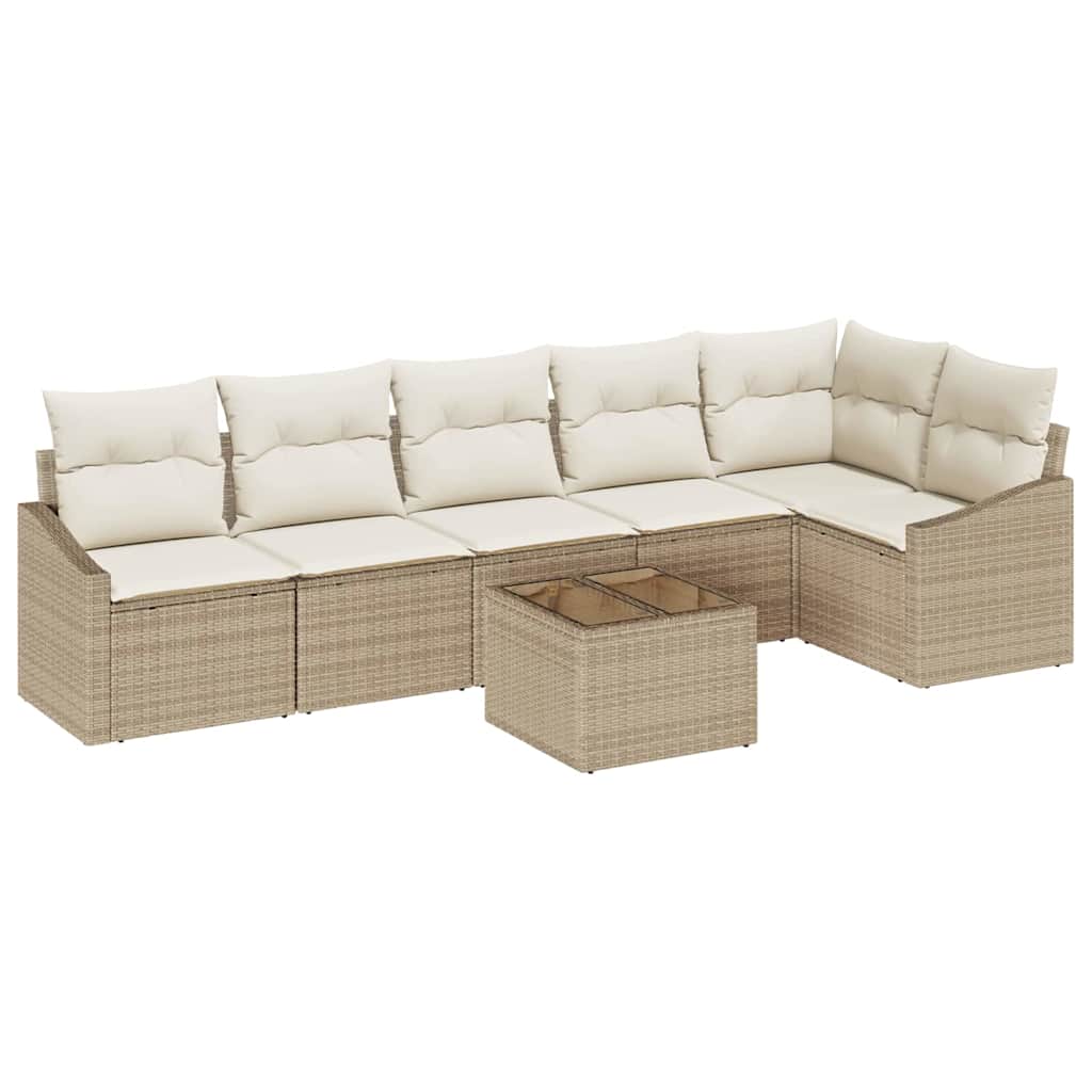 Gartensofa-set 7 stk. Beige und Creme Poly-Rattan