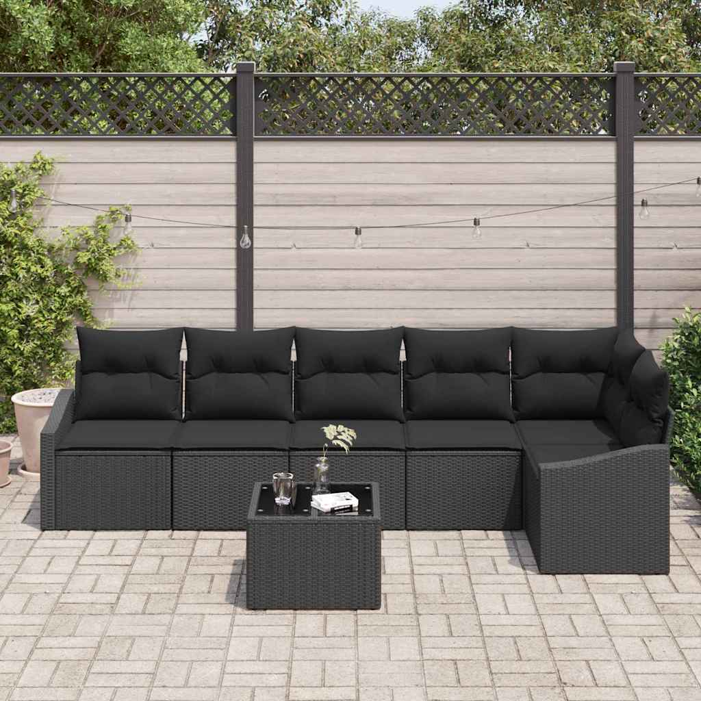 Gartensofa-set 7 stk. Schwarz Poly-Rattan