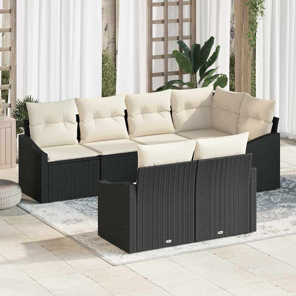 Gartensofa-set 7 Stk. Schwarz und Weiß Poly-Rattan