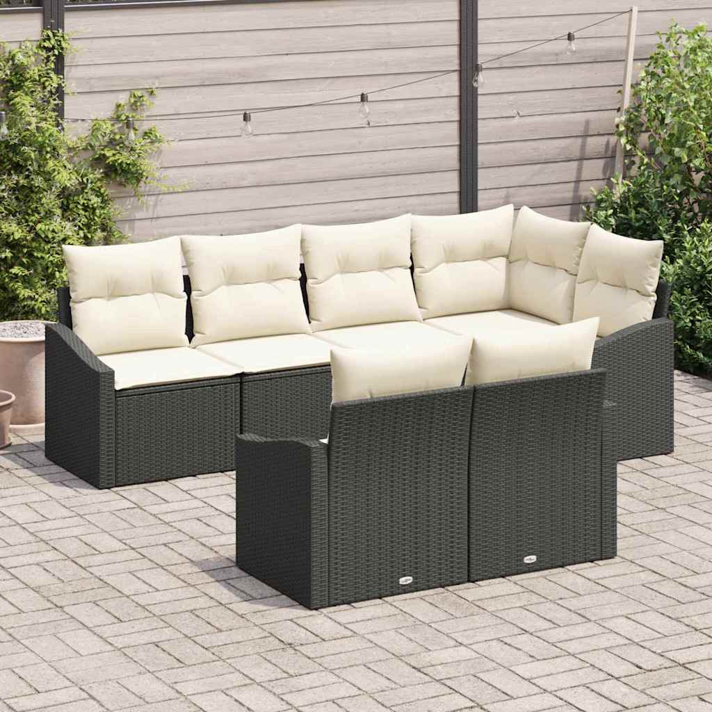 Gartensofa-set 7 Stk. Schwarz und Weiß Poly-Rattan