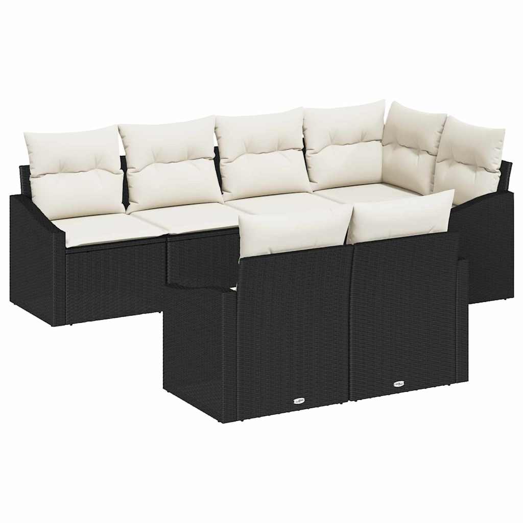 Gartensofa-set 7 Stk. Schwarz und Weiß Poly-Rattan