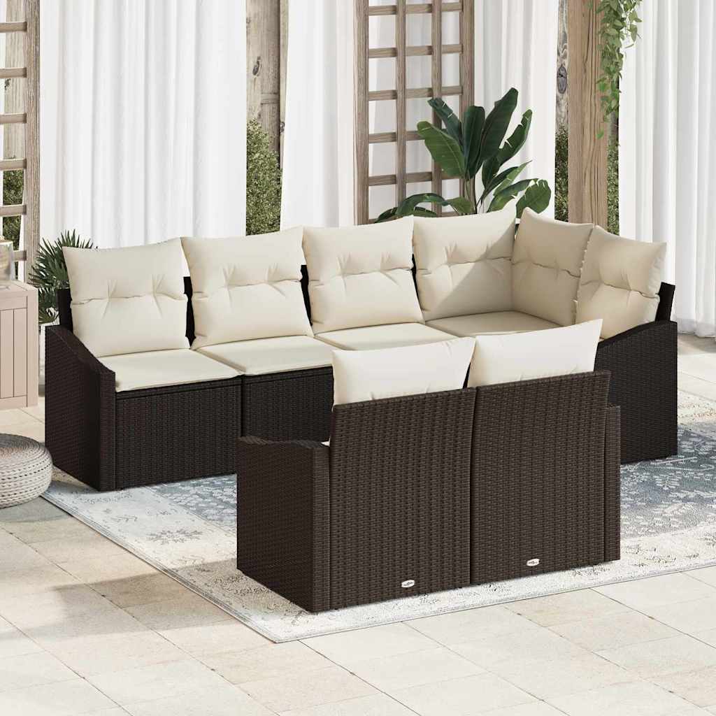Gartensofa-set 7 stk. Braun und Weiß Poly-Rattan