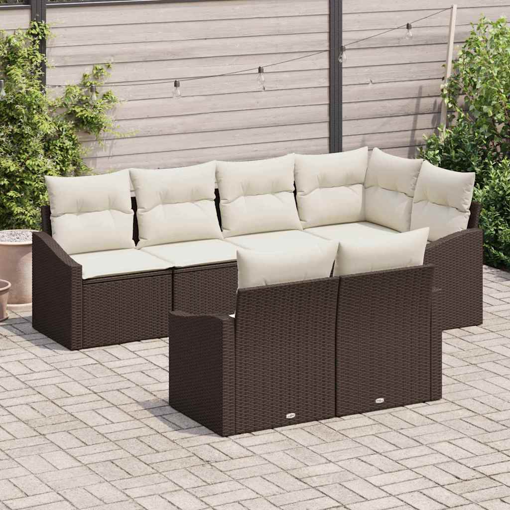 Gartensofa-set 7 stk. Braun und Weiß Poly-Rattan