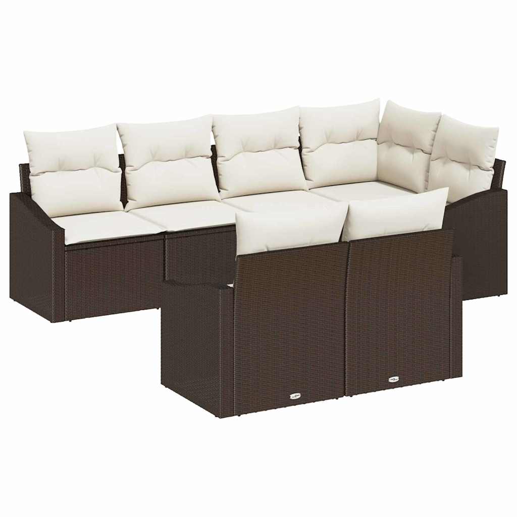 Gartensofa-set 7 stk. Braun und Weiß Poly-Rattan