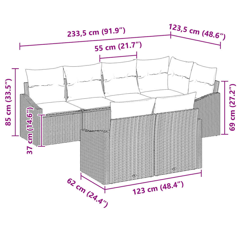 Gartensofa-set 7 stk. Braun und Weiß Poly-Rattan