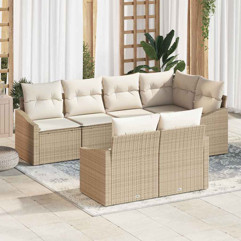 Gartensofa-set 7 stk. Beige und Weiß Poly-Rattan