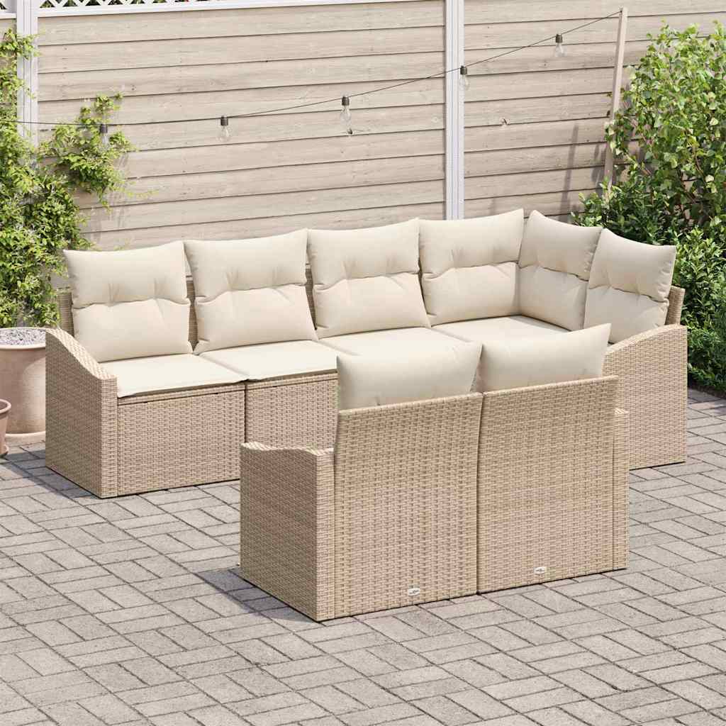 Gartensofa-set 7 stk. Beige und Weiß Poly-Rattan