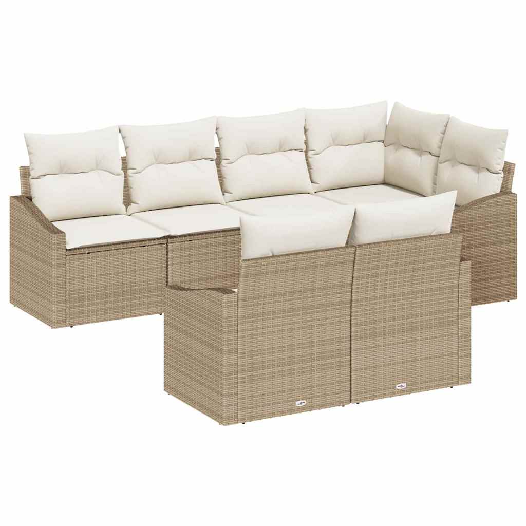 Gartensofa-set 7 stk. Beige und Weiß Poly-Rattan