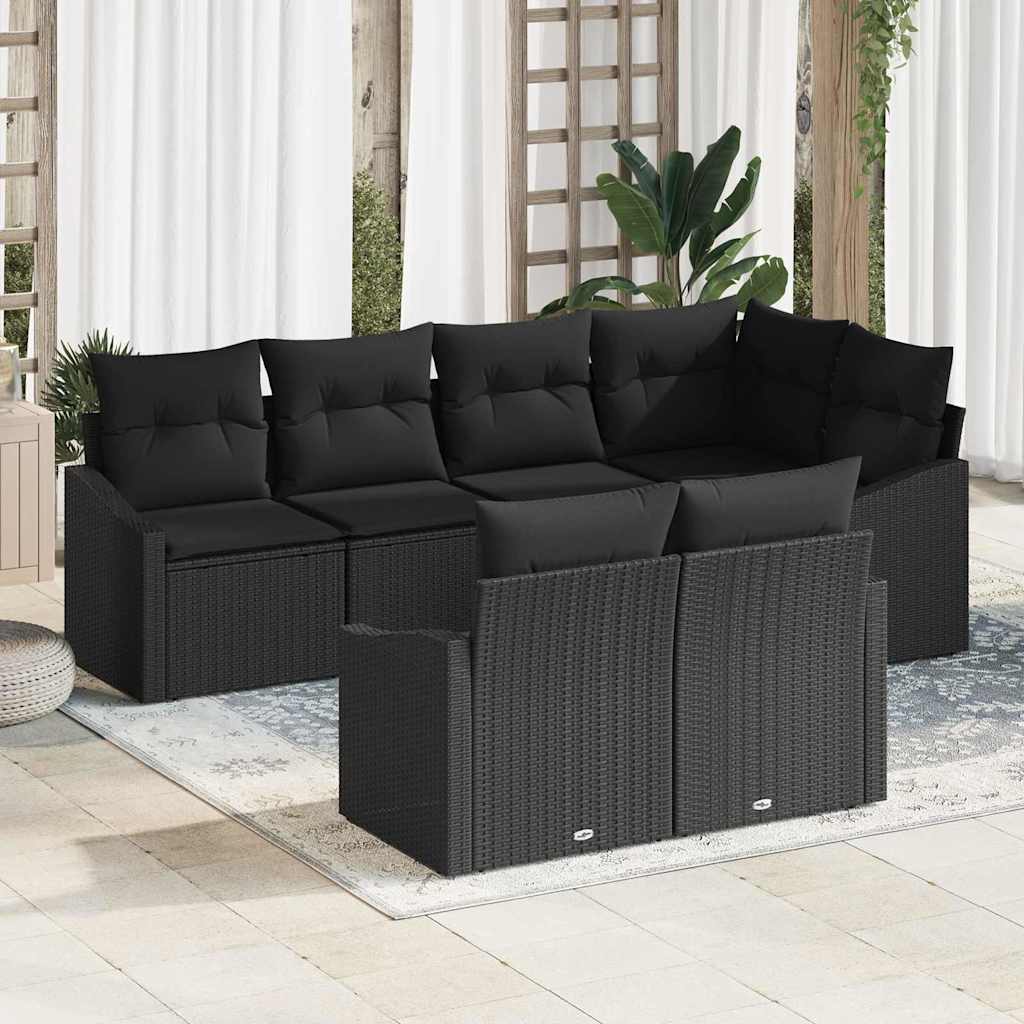 Gartensofa-set 7 stk. Schwarz Poly-Rattan