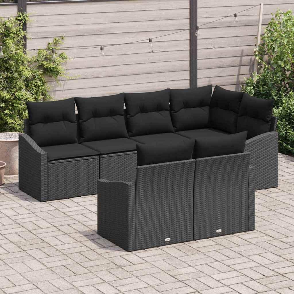 Gartensofa-set 7 stk. Schwarz Poly-Rattan