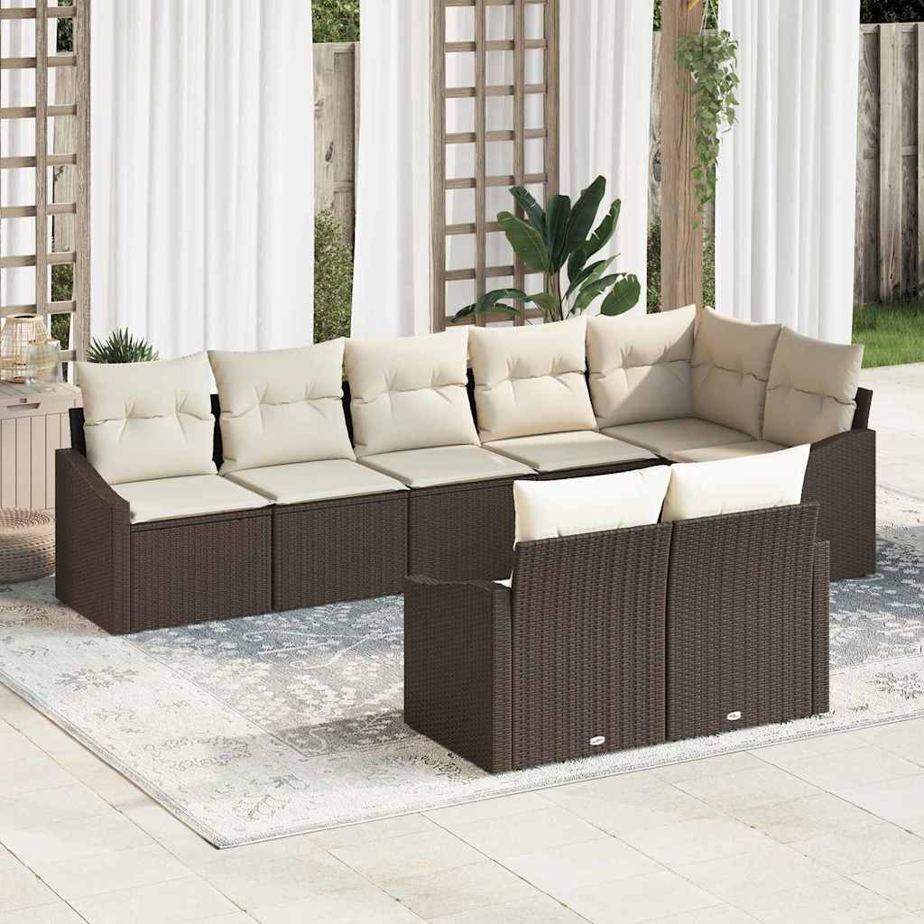 Gartensofa-set 8 stk. Braun und Weiß Poly-Rattan