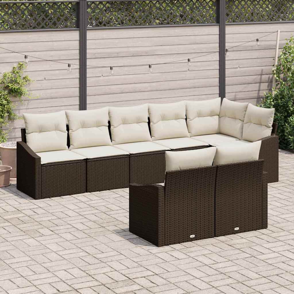 Gartensofa-set 8 stk. Braun und Weiß Poly-Rattan