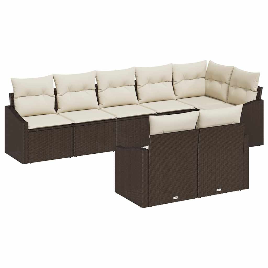 Gartensofa-set 8 stk. Braun und Weiß Poly-Rattan
