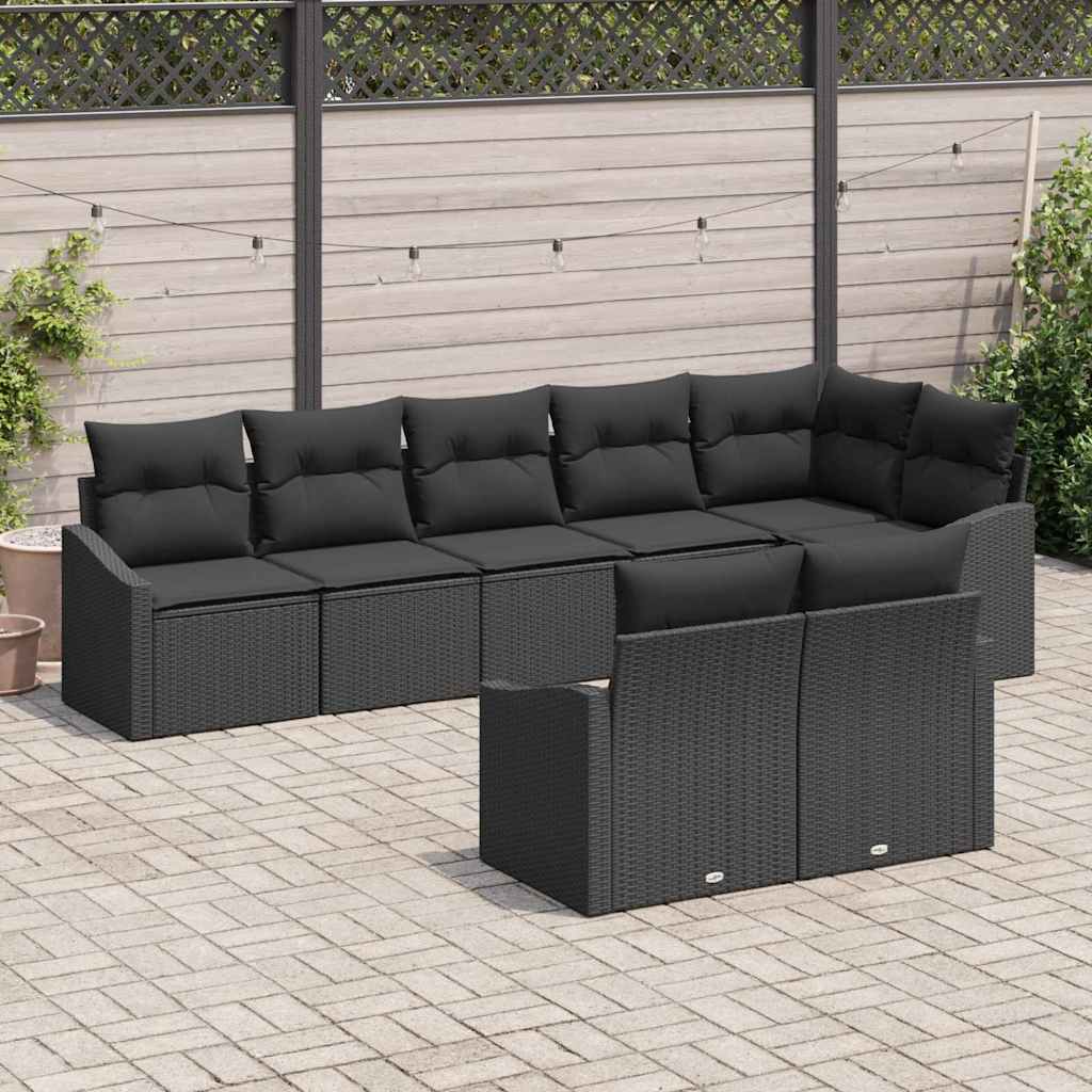 Gartensofa-set 8 stk. Schwarz Poly-Rattan