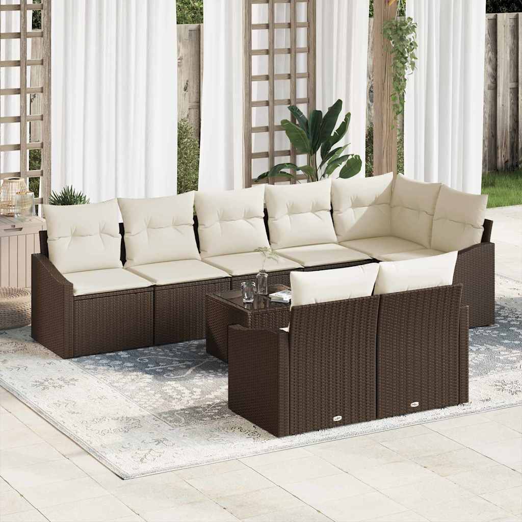 Gartensofa-set 9 stk. Braun und Creme Poly-Rattan