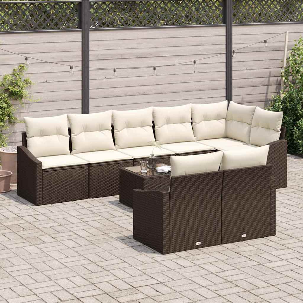 Gartensofa-set 9 stk. Braun und Creme Poly-Rattan