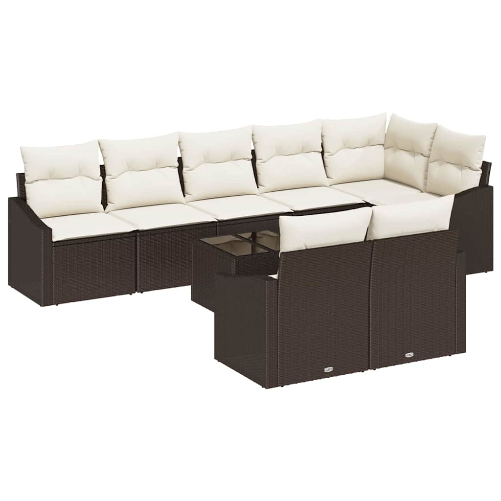 Gartensofa-set 9 stk. Braun und Creme Poly-Rattan