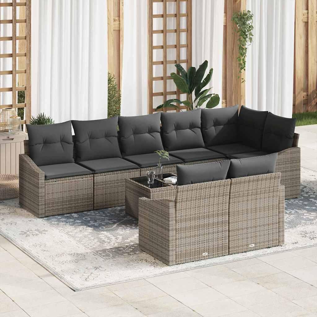 Gartensofa-set 9 stk. Hellgrau Poly-Rattan