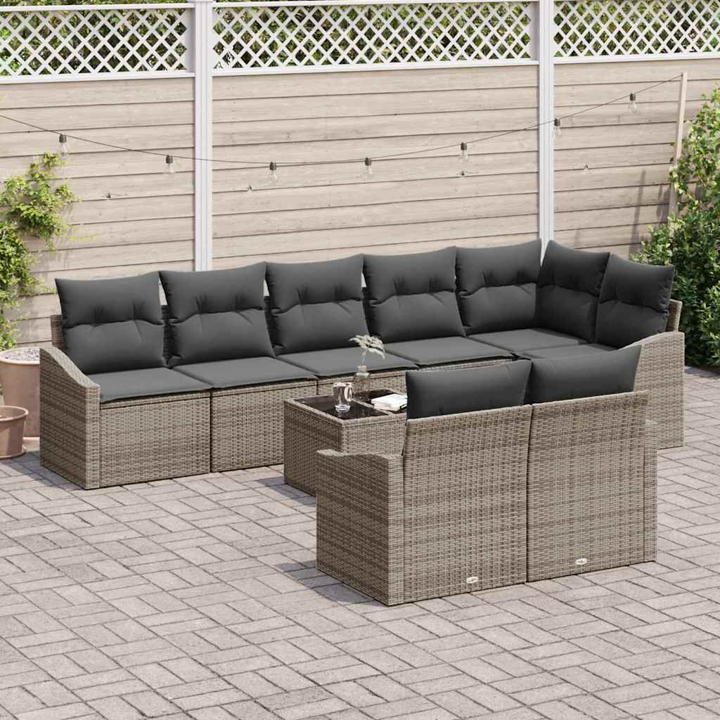 Gartensofa-set 9 stk. Hellgrau Poly-Rattan