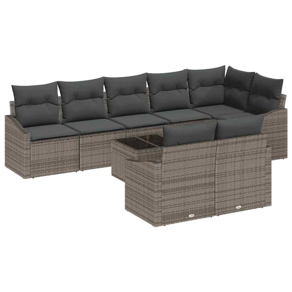 Gartensofa-set 9 stk. Hellgrau Poly-Rattan