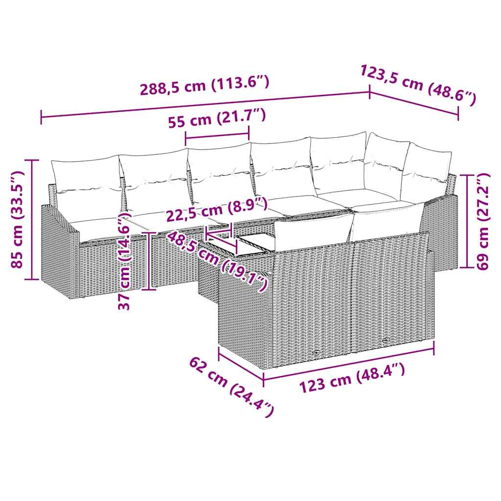 Gartensofa-set 9 stk. Hellgrau Poly-Rattan