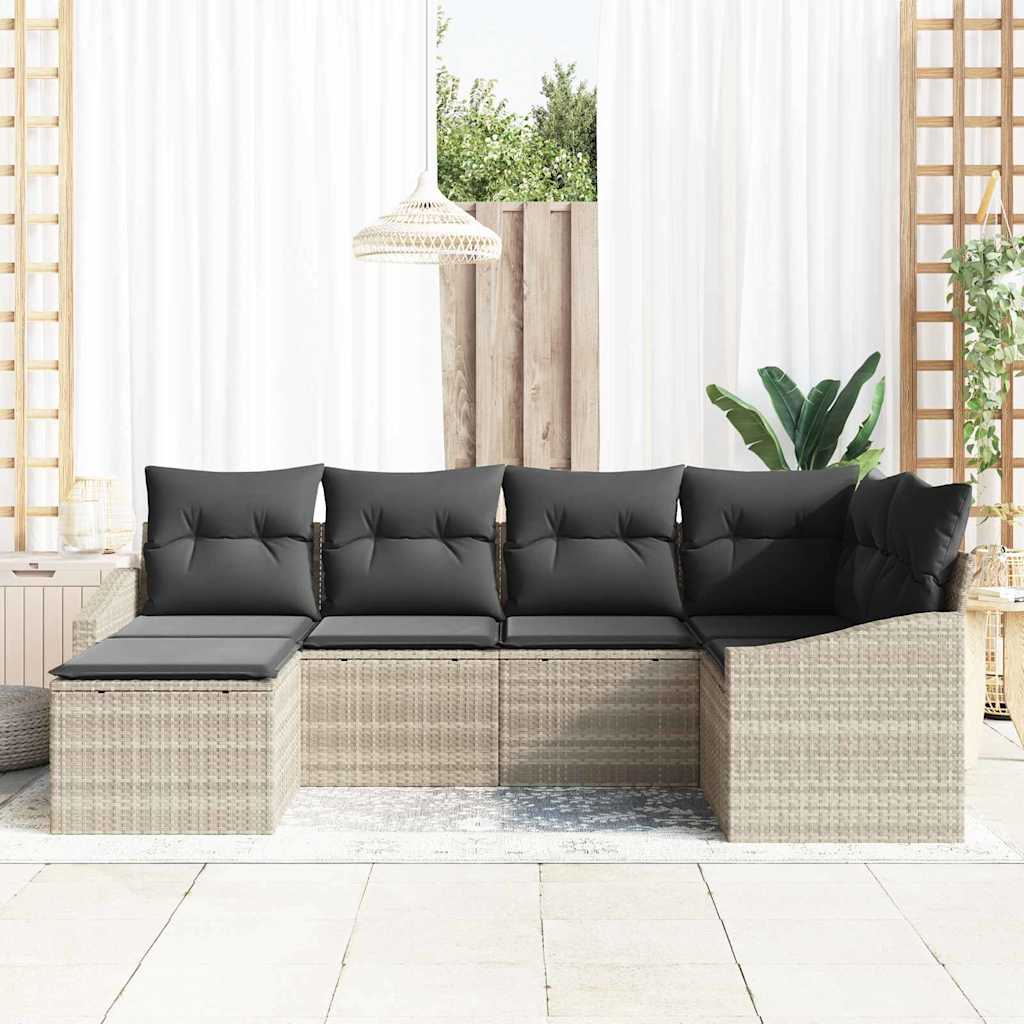 Garten Essgruppe mit Kissen mit Speicher 6 pcs Hellgrau