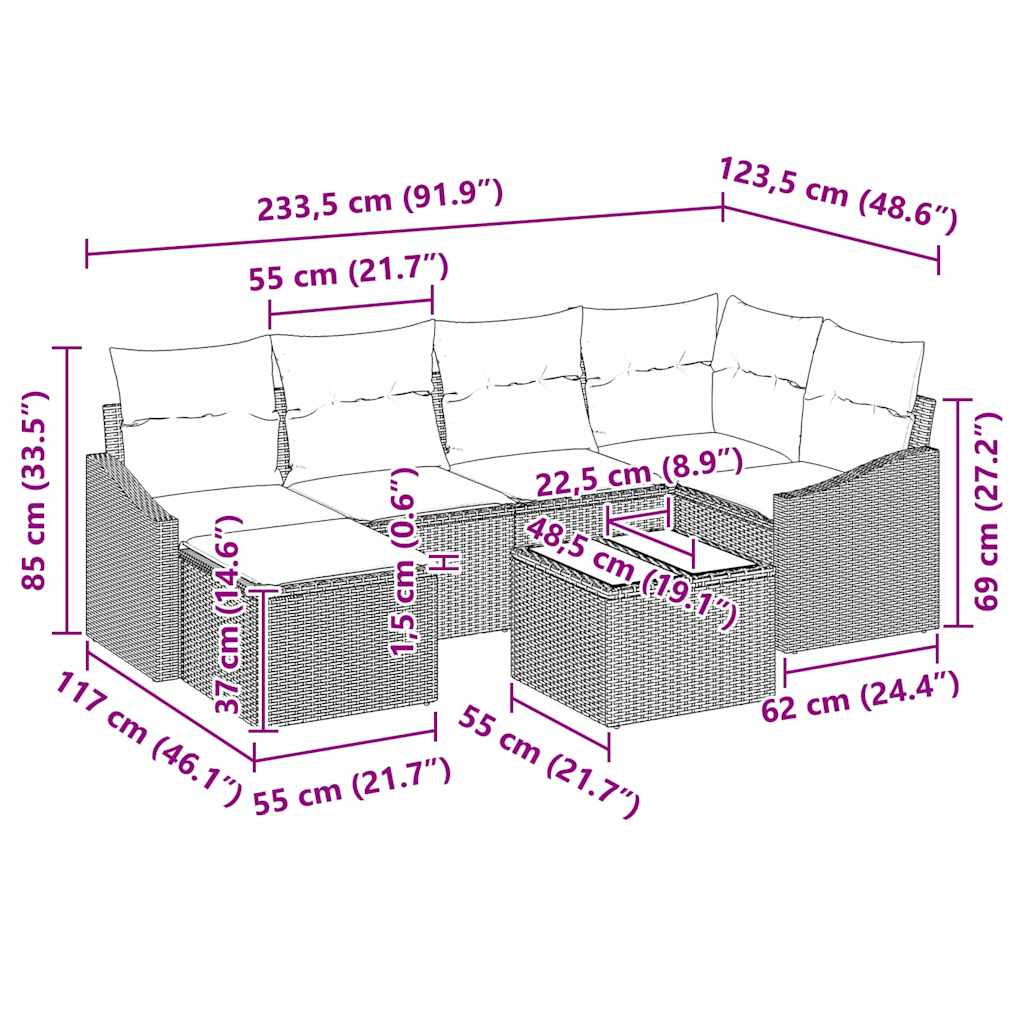 Garten Essgruppe 7 stk. Braun und Creme