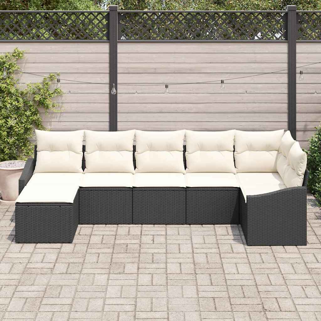 Garten-Sofa-Set 7 stk. Schwarz und Creme Poly-Rattan