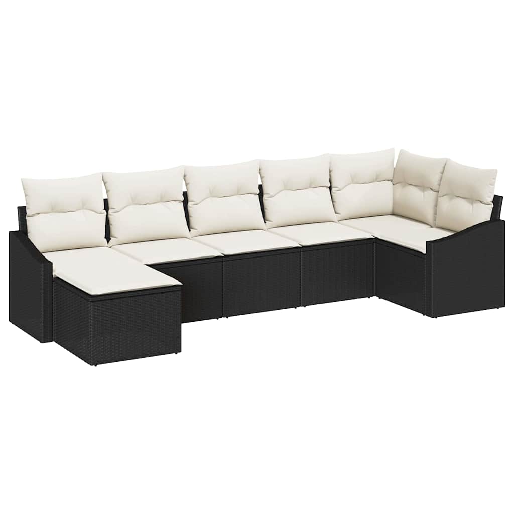 Garten-Sofa-Set 7 stk. Schwarz und Creme Poly-Rattan