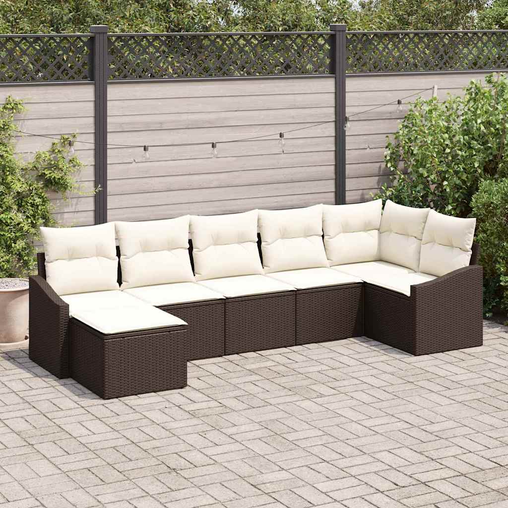 Garten-Sofa-Set 7 stk. Braun und Creme Poly-Rattan