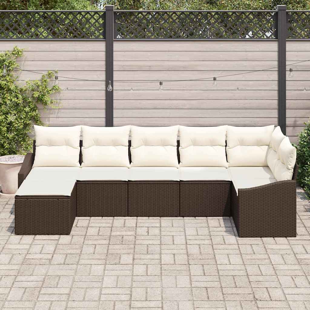 Garten-Sofa-Set 7 stk. Braun und Creme Poly-Rattan