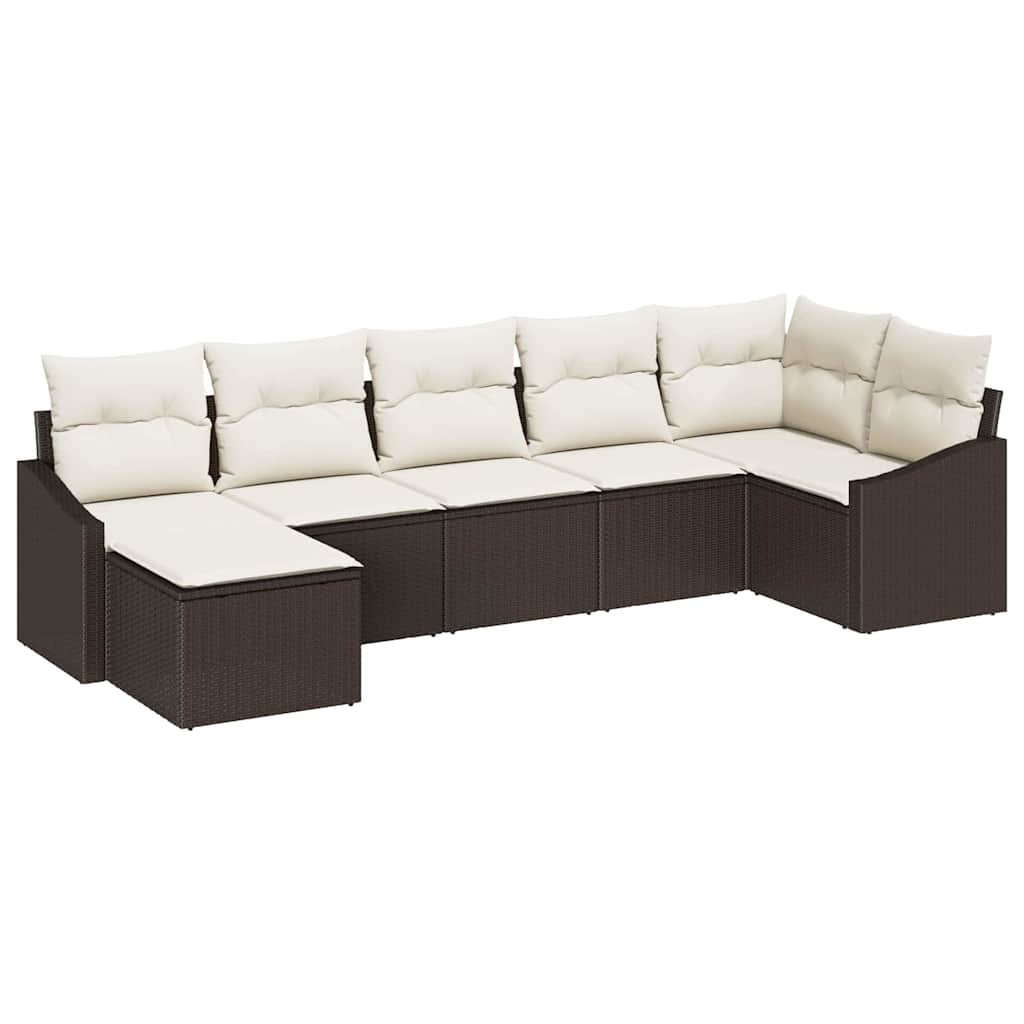 Garten-Sofa-Set 7 stk. Braun und Creme Poly-Rattan