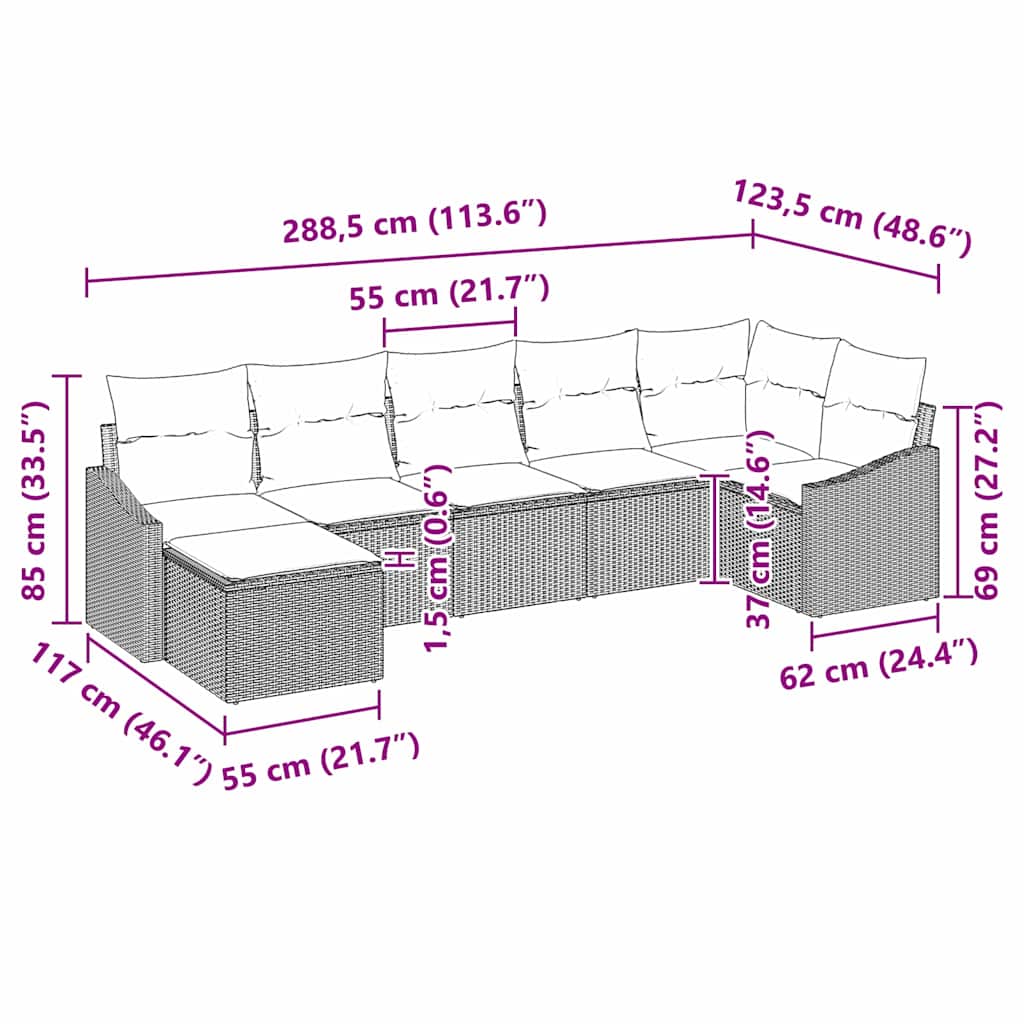 Garten-Sofa-Set 7 stk. Braun und Creme Poly-Rattan