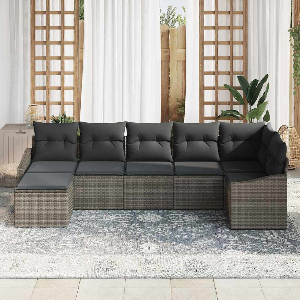 Garten-Sofa-Set 7 stk. Grau Poly-Rattan