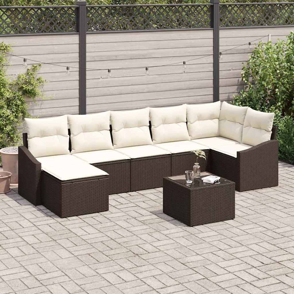 Garten-Sofa-Set 8 stk. Braun und Creme Poly-Rattan