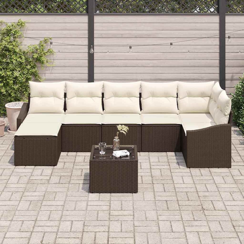 Garten-Sofa-Set 8 stk. Braun und Creme Poly-Rattan