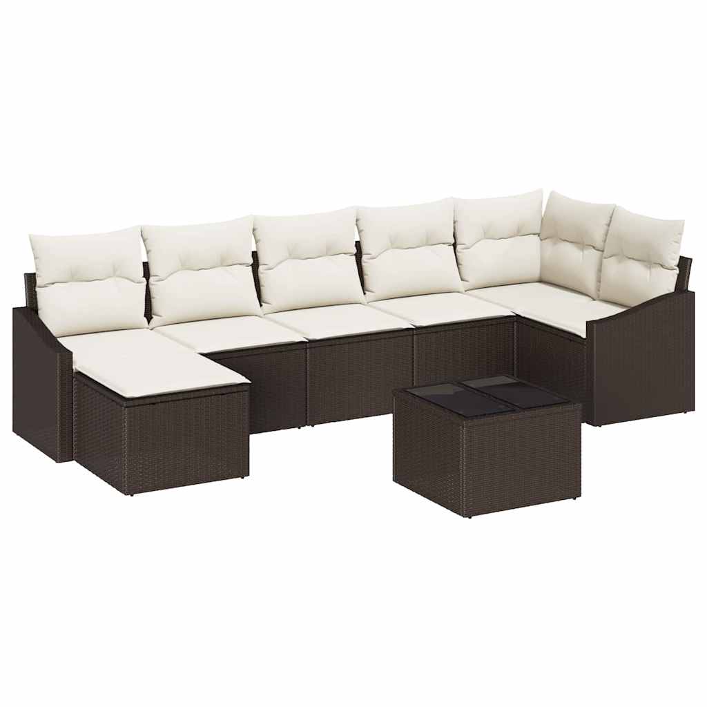 Garten-Sofa-Set 8 stk. Braun und Creme Poly-Rattan