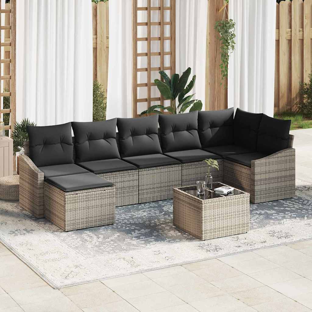 Garten-Sofa-Set 8 stk. Hellgrau Poly-Rattan