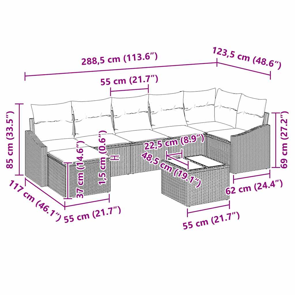 Garten-Sofa-Set 8 stk. Hellgrau Poly-Rattan