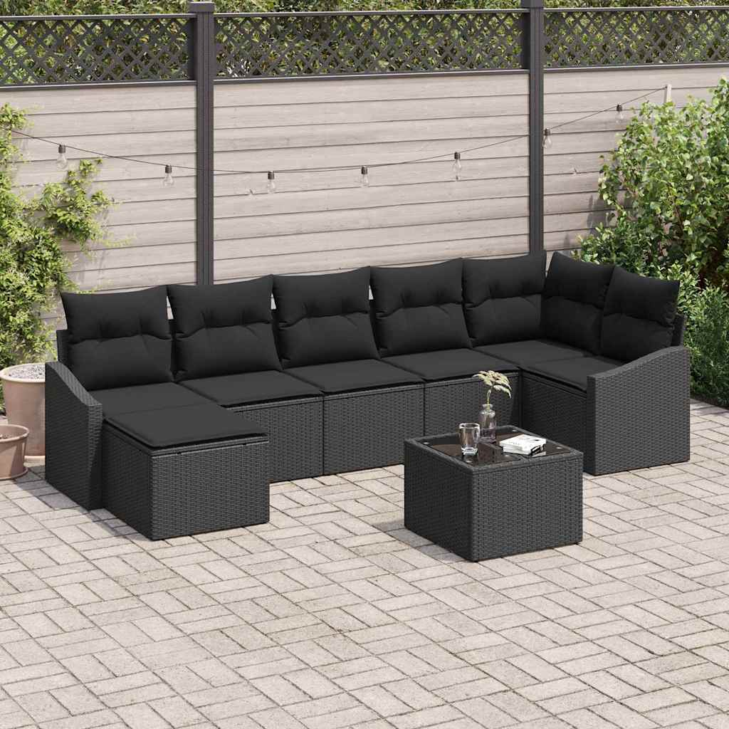 Garten-Sofa-Set 8 stk. Schwarz Poly-Rattan