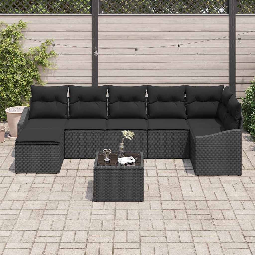 Garten-Sofa-Set 8 stk. Schwarz Poly-Rattan