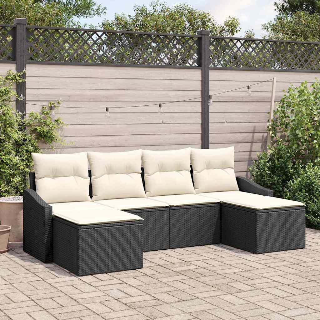 Garten Essgruppe 6 stk. Schwarz und Creme Poly-Rattan
