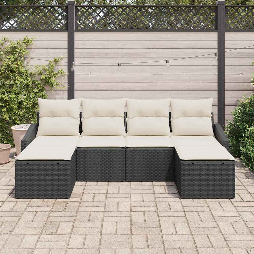 Garten Essgruppe 6 stk. Schwarz und Creme Poly-Rattan