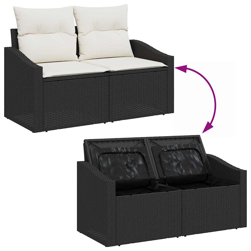 Garten Essgruppe 6 stk. Schwarz und Creme Poly-Rattan