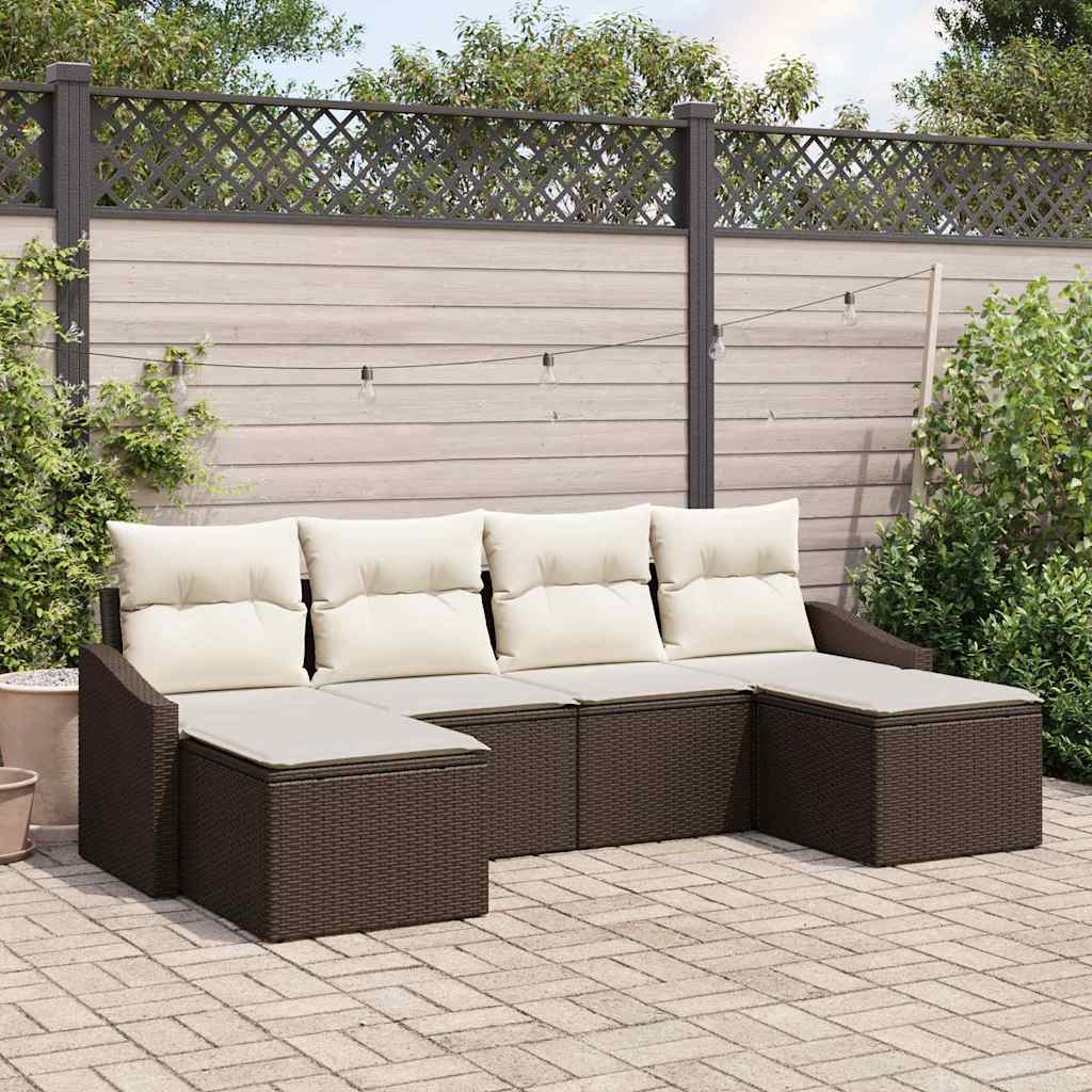 Garten Essgruppe 6 stk. Braun und Creme Poly-Rattan