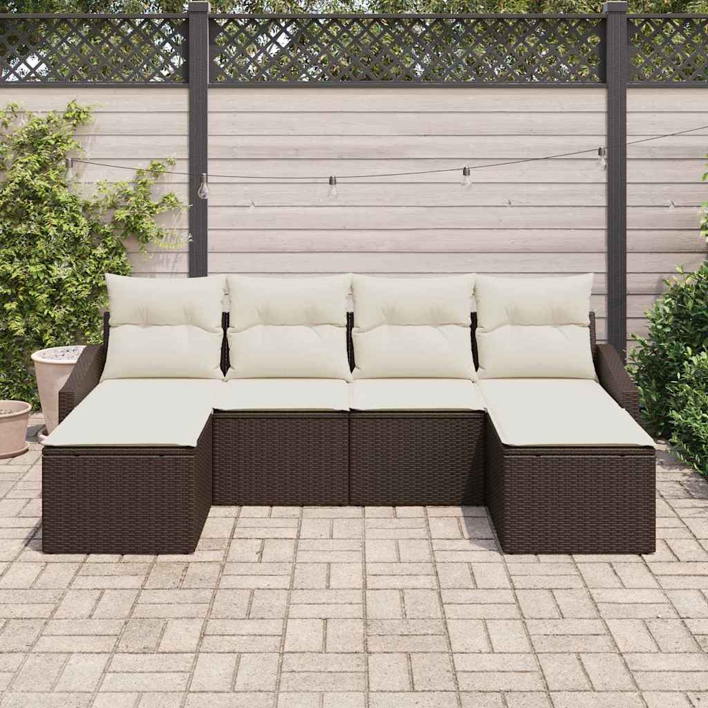 Garten Essgruppe 6 stk. Braun und Creme Poly-Rattan