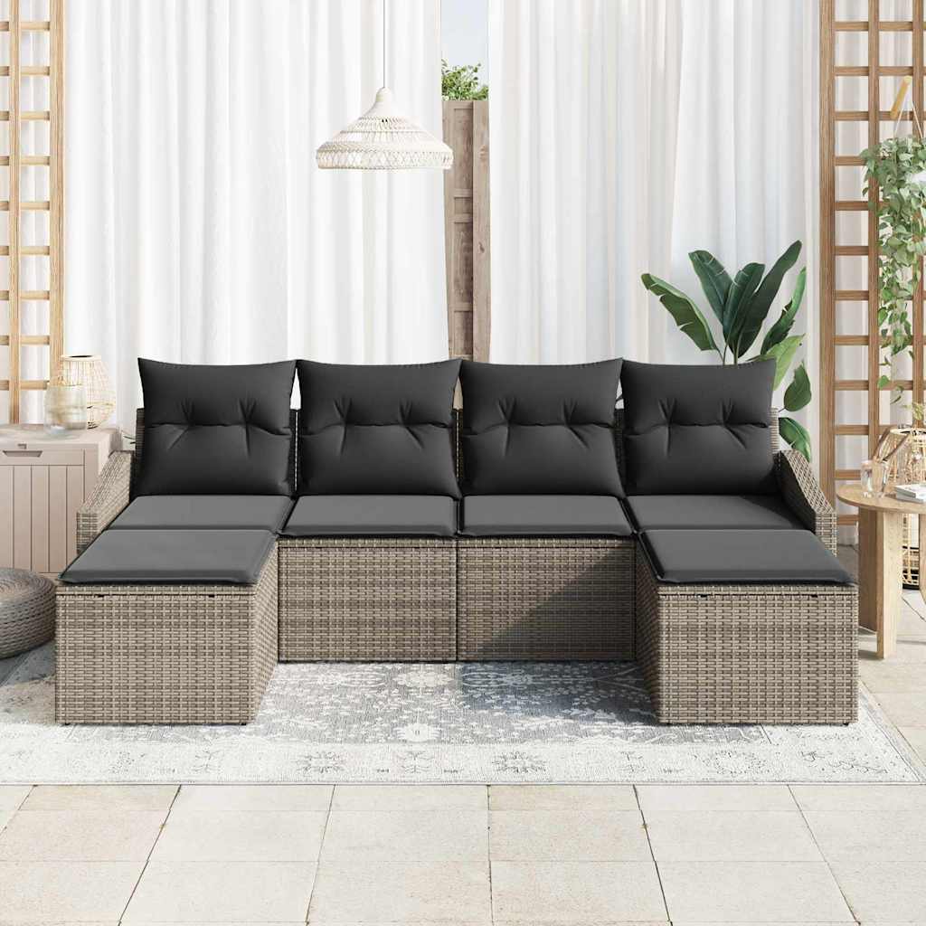 Garten Essgruppe 6 stk. Grau Poly-Rattan