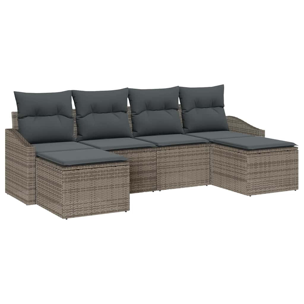 Garten Essgruppe 6 stk. Grau Poly-Rattan